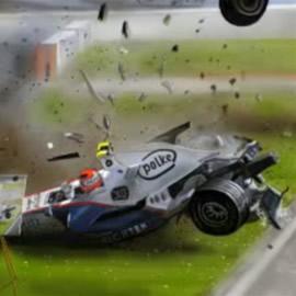 Martin Missfeldt用Photoshop画的F1撞向路边拦的瞬间