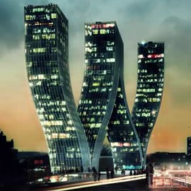 图片是丹麦建筑设计事务所Bjarke Ingels Group在捷克布拉格设计的“水塔”