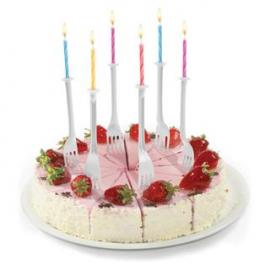 生日蛋糕带蜡烛的叉子