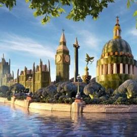 蔬菜水果化身为伦敦全景