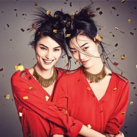 中国超模何穗游天翼拍摄H&M新年贺岁广告