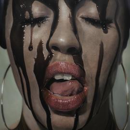 超真实的肖像滴水与蜂蜜和巧克力绘画