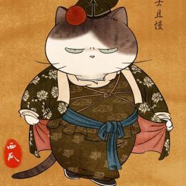 猫咪仕女图 中国风插画欣赏