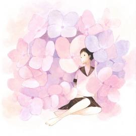 おとないちあき 水彩插画《花与少女》