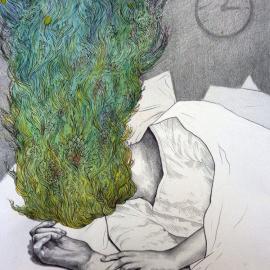 Kate Louise Powell超现实主义和抽象风格女性肖像铅笔画