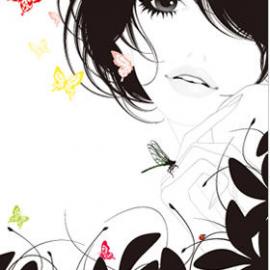 ena单色勾画美女插画