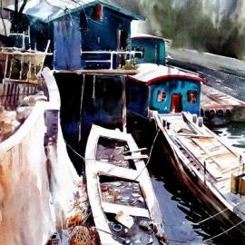 亮丽水彩作品集：《阳光,秋色，农家》(上)