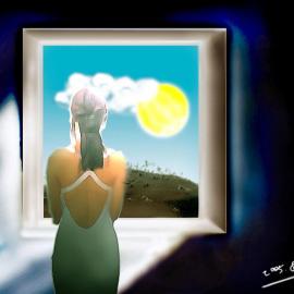 美丽女孩插画作品－中秋月夜