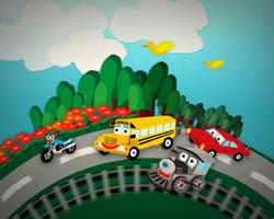 视频：火车、公共汽车、小汽车、摩托车