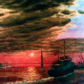 水墨画家黄名纯2009年作品《烟雨漓江》