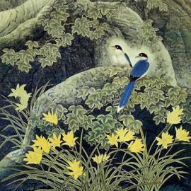 万伟民工笔花鸟画欣赏