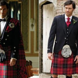 别有特色的新郎礼服 苏格兰格子裙